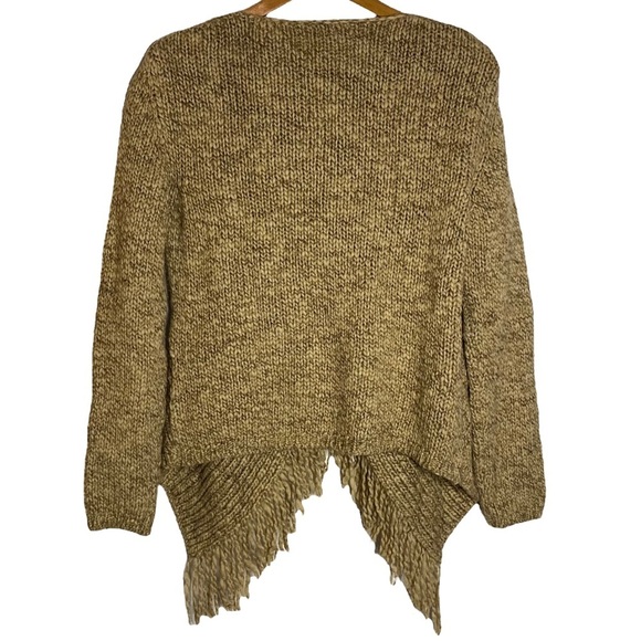 Silvia Novelli Brown Knit Asymmetric Cardigan Fringe Hem Large L - Picture 2 of 15